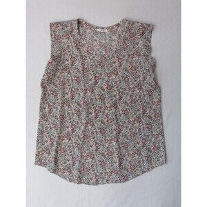 Pleione multi colored flowers Womens L Sleeveless Blouse Sheer used